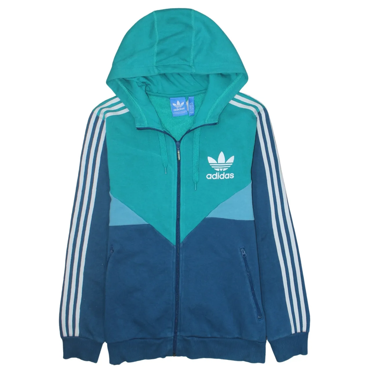 Adidas Green Blue Hoodie Women’s XLarge Full Zip Trefoil Logo Three Stripe Sleeves Sweatshirt sold by Vintage Club