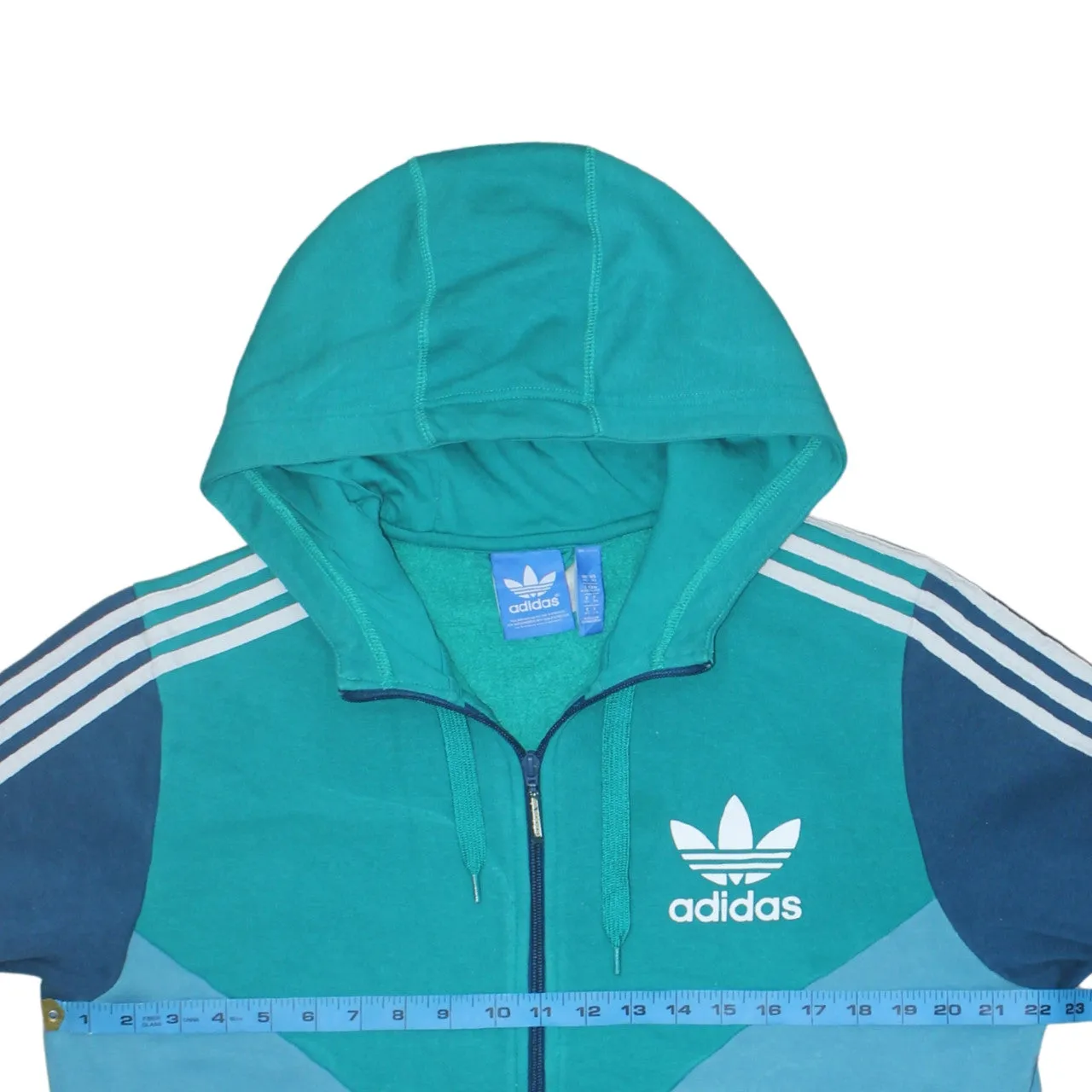 Adidas Green Blue Hoodie Women’s XLarge Full Zip Trefoil Logo Three Stripe Sleeves Sweatshirt sold by Vintage Club product image thumbnail 5