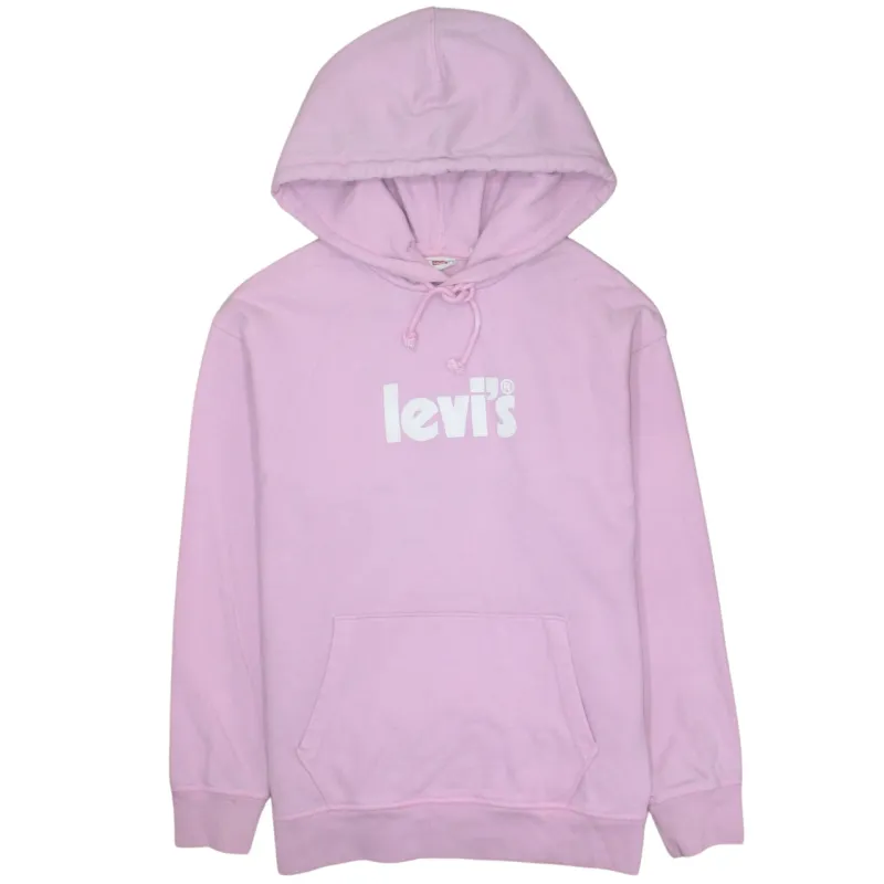 Levi's Light Pink Hoodie Men's XSmall Printed Logo Drawstring Hood Front Pocket Pullover Sweatshirt sold by Vintage Club