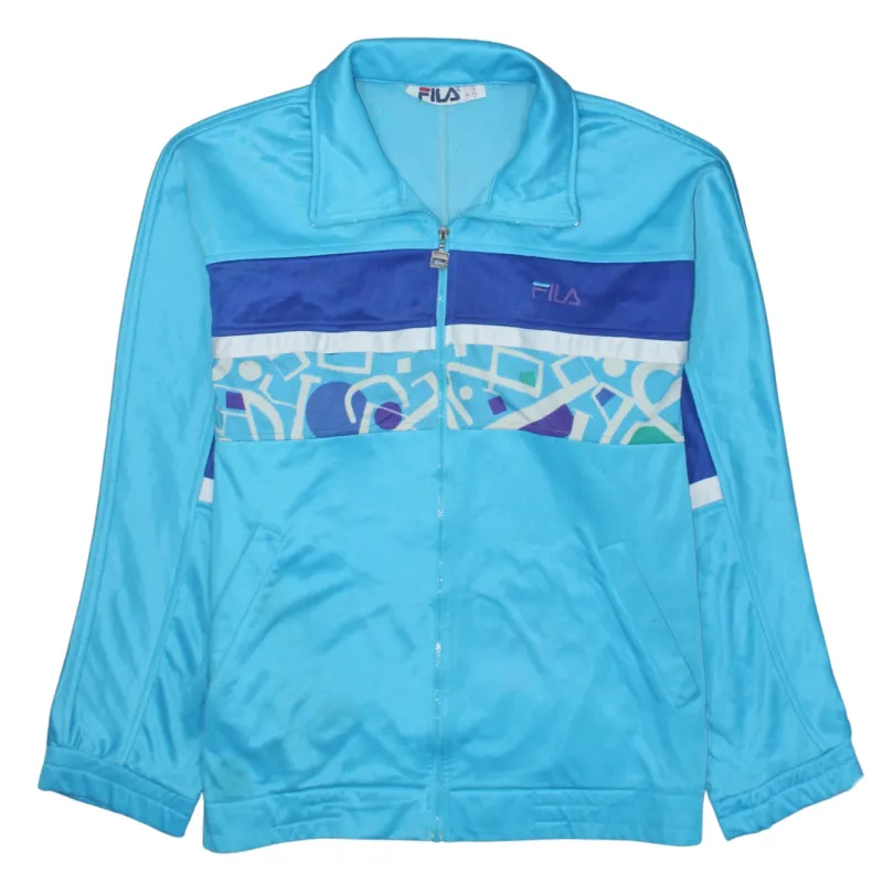 Fila Turquoise Blue Track Jacket Women’s Medium Zip Pockets Geometric Panel Embroidered Logo Outerwear sold by Vintage Club