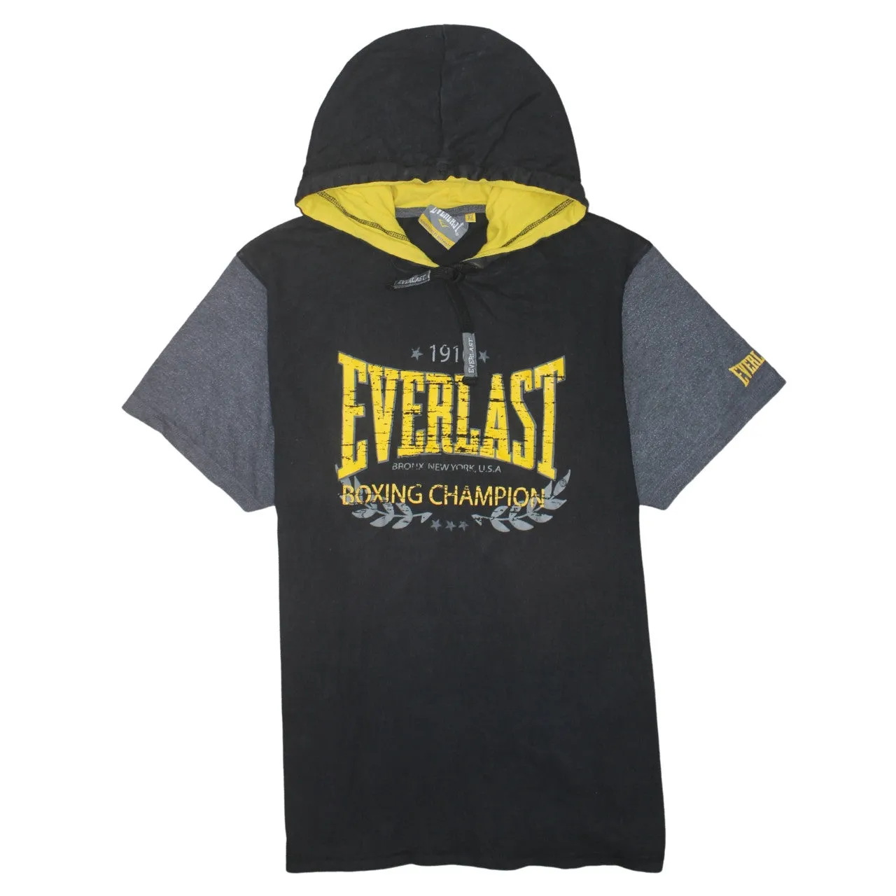 Everlast Black Hooded T Shirt Women’s XLarge Printed Boxing Champion Logo Top sold by Vintage Club
