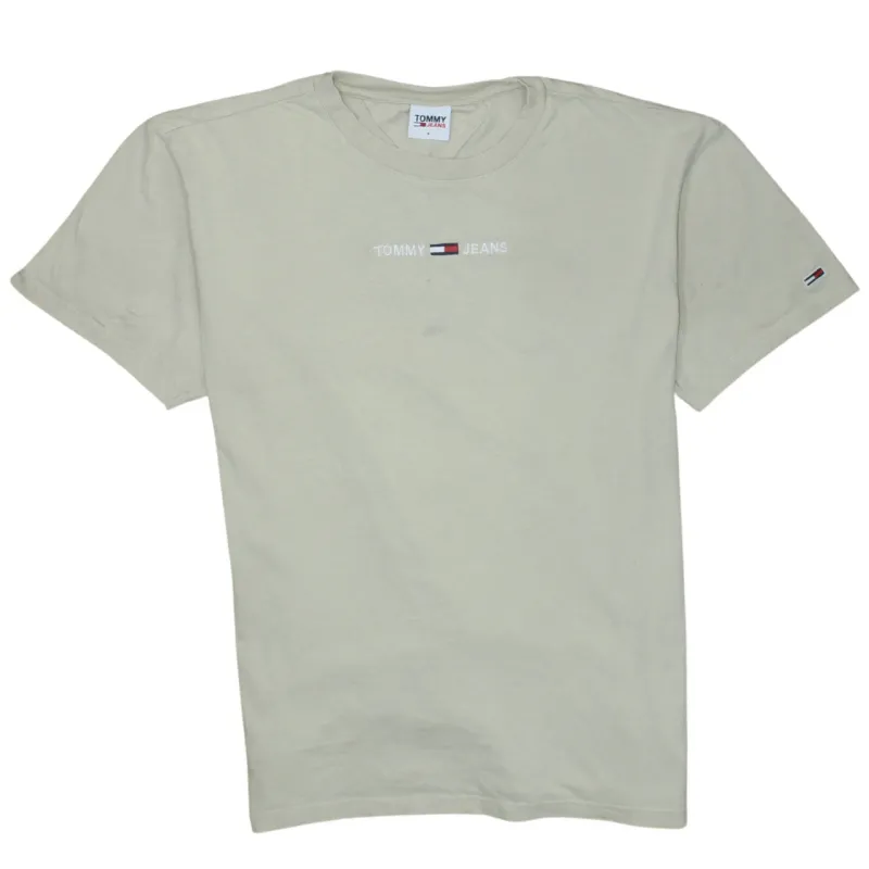 Tommy Jeans Beige Cream T Shirt Men's Small Embroidered Flag Logo Short Sleeve Tee made by Vintage Club