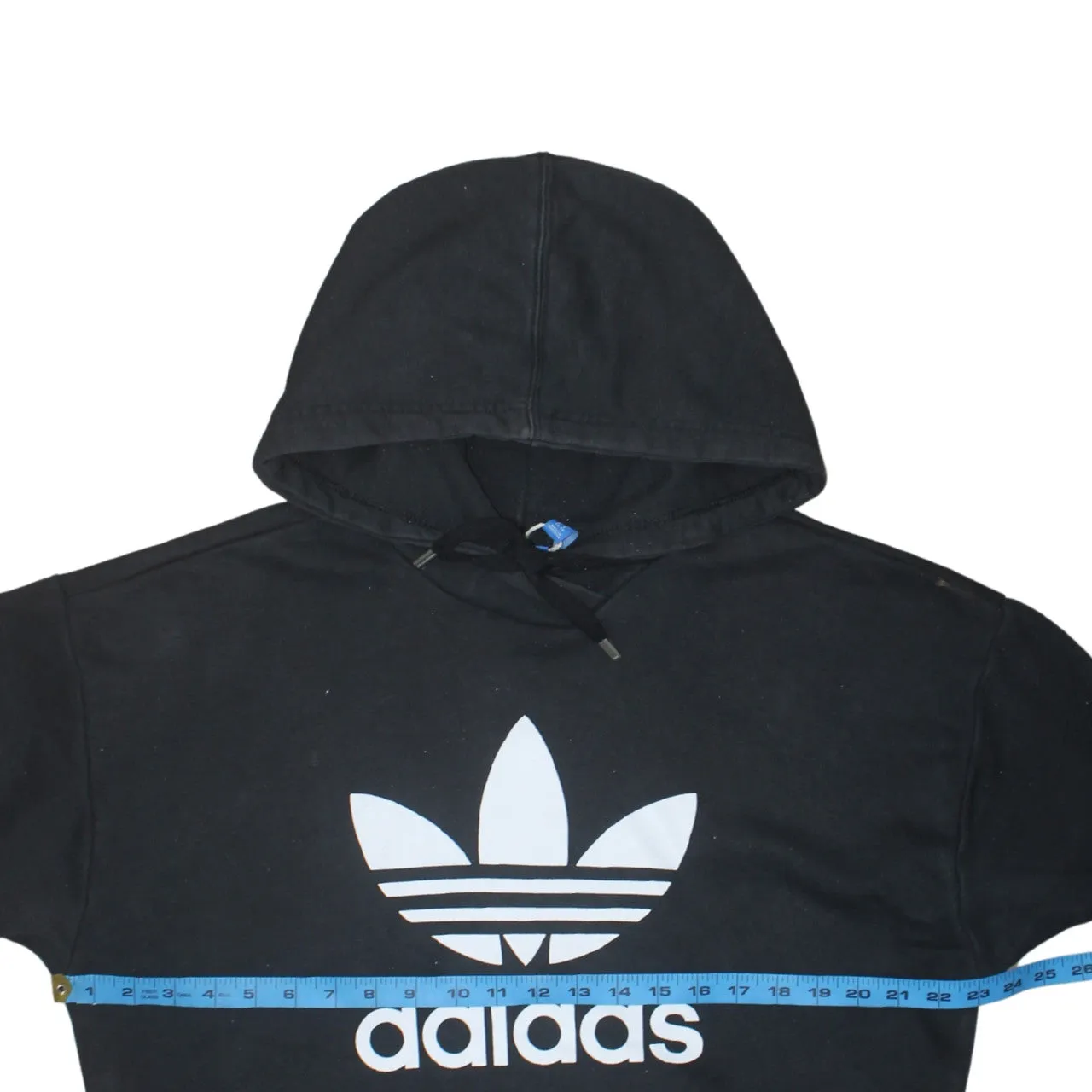 Adidas Black Hoodie Women’s Large Trefoil Printed Logo Front Pocket Pullover Sweatshirt sold by Vintage Club product image thumbnail 5