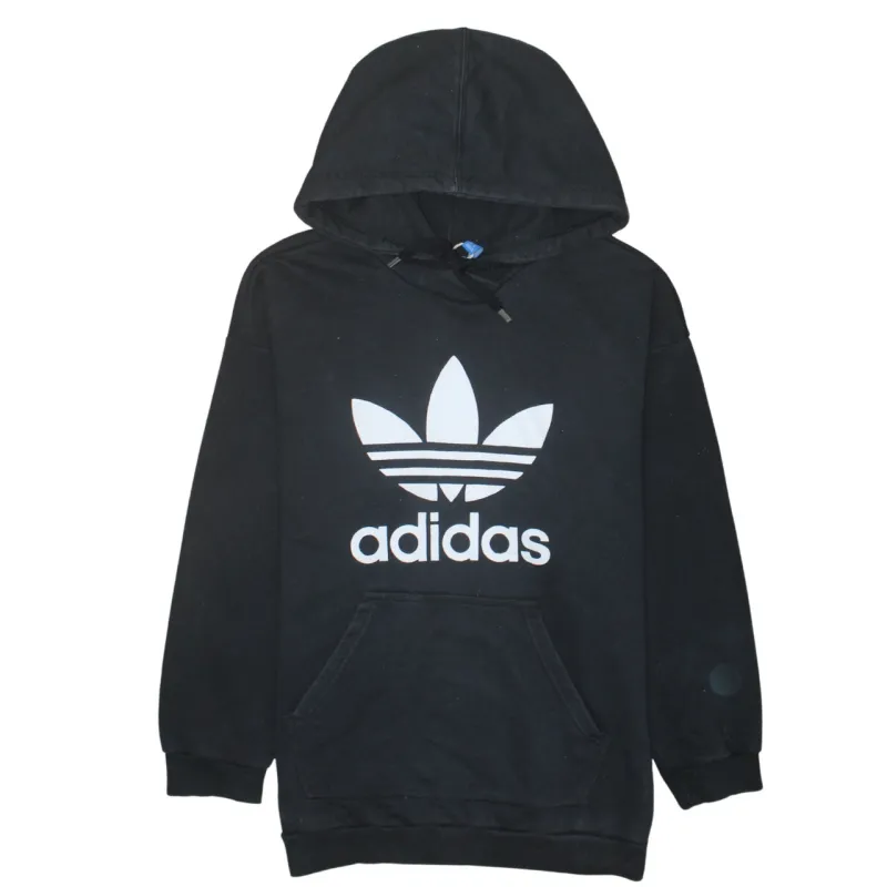 Adidas Black Hoodie Women’s Large Trefoil Printed Logo Front Pocket Pullover Sweatshirt made by Adidas