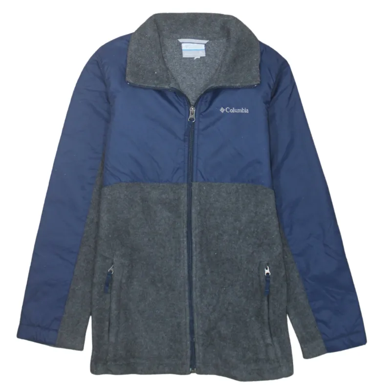 Columbia Navy Grey Fleece Jacket Women's Medium Full Zip Embroidered Logo Outdoor Coat made by Columbia