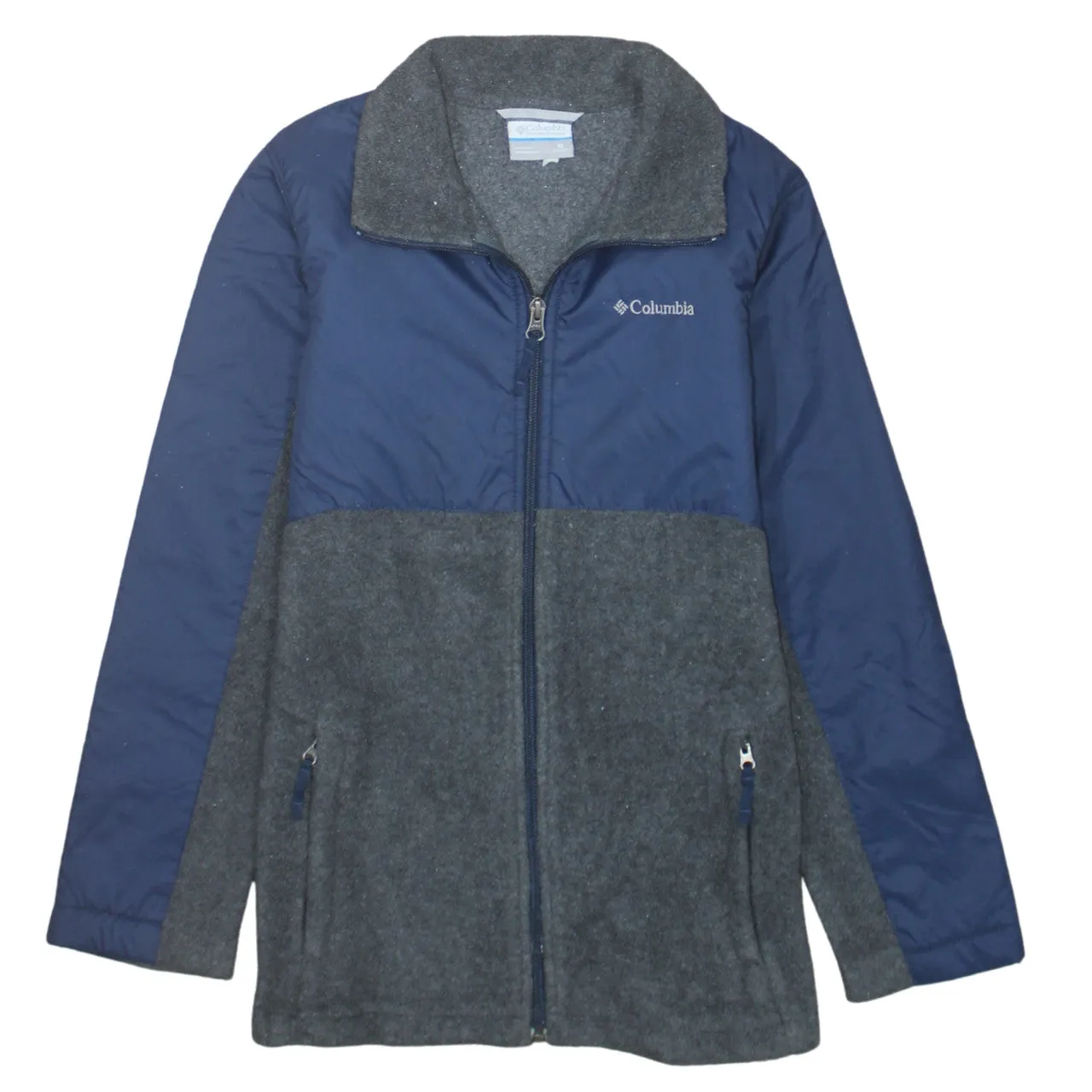 Columbia Navy Grey Fleece Jacket Women's Medium Full Zip Embroidered Logo Outdoor Coat sold by Vintage Club