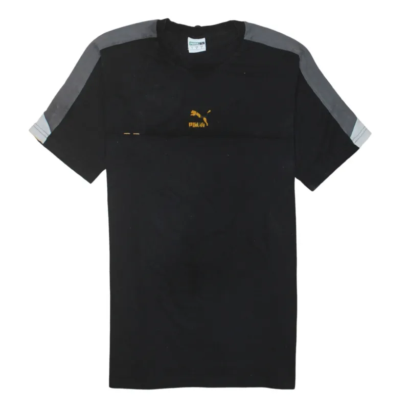 Puma Black Grey T-Shirt Men’s Small Printed Chest Logo Contrast Shoulder Panels Tee sold by Vintage Club