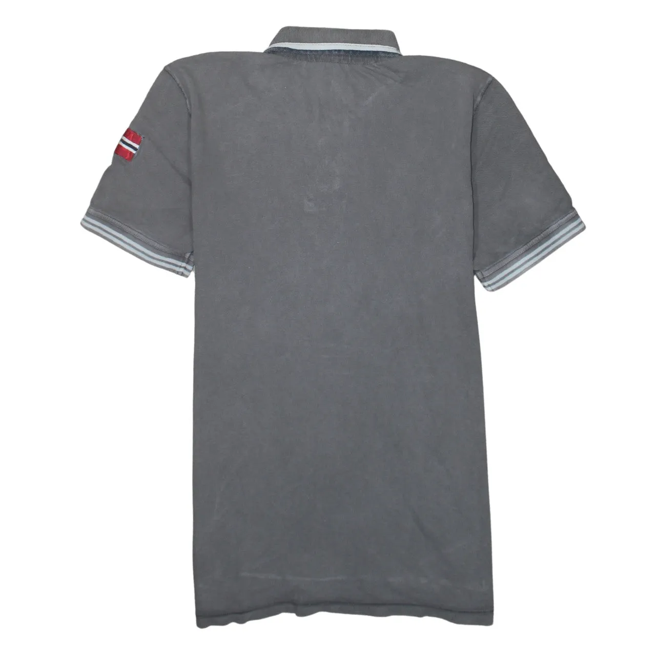 Napapijri Grey Polo Shirt Women's Large Embroidered Chest Badge Flag Sleeve Trim Casual Top sold by Vintage Club product image thumbnail 2