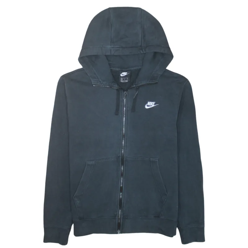 Nike Black Full Zip Hoodie Men's Medium Embroidered Swoosh Split Pocket Fleece Sweatshirt sold by Vintage Club