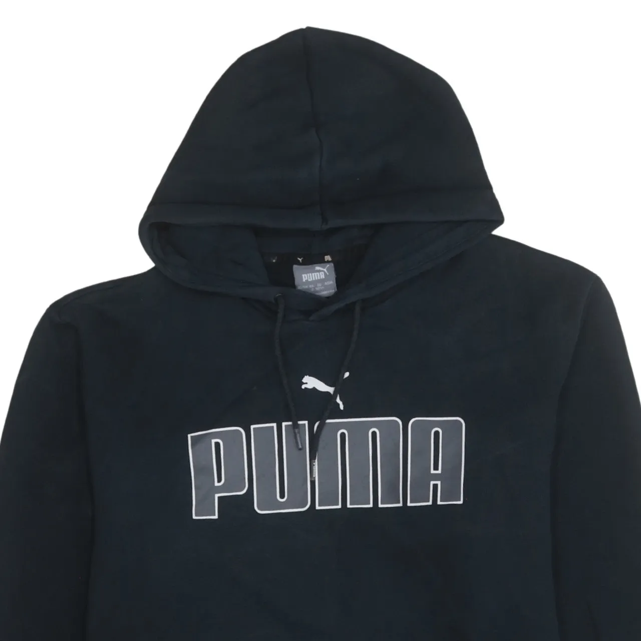 Puma Black Hoodie Women’s Large Printed Big Logo Drawstring Pullover Sweatshirt sold by Vintage Club product image thumbnail 3