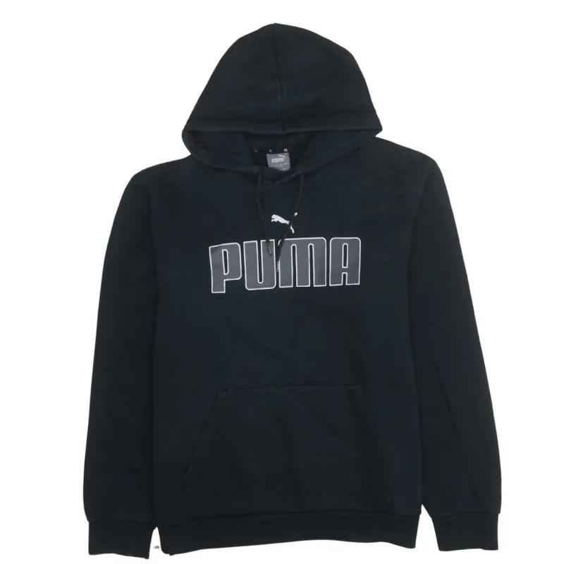 Puma Black Hoodie Women’s Large Printed Big Logo Drawstring Pullover Sweatshirt sold by Vintage Club