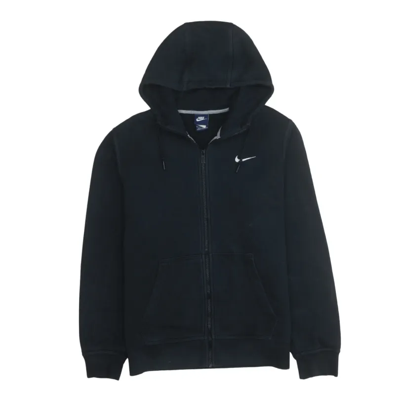 Nike Black Full Zip Hoodie Men's Medium Embroidered Swoosh Split Pocket Fleece Sweatshirt sold by Vintage Club