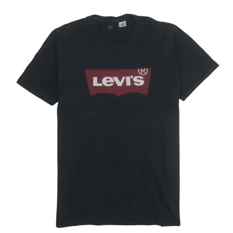 Levi's Black T-Shirt Men's Medium Printed Batwing Logo Short Sleeve Tee Top made by Levi's