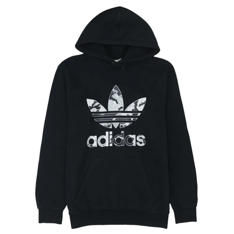 Adidas Black Hoodie Men's Small Camo Trefoil Printed Logo Front Pocket Sweatshirt made by Adidas
