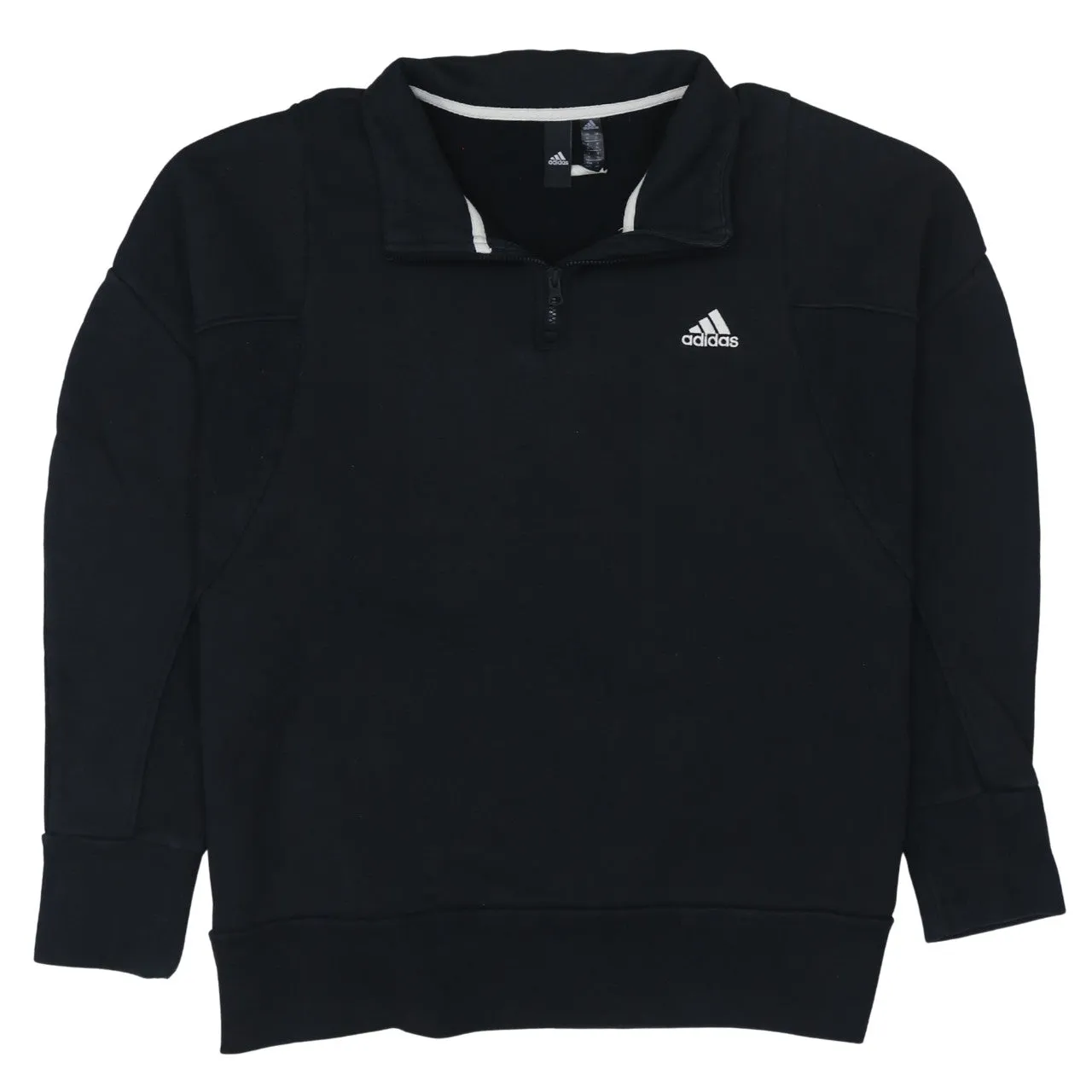 Adidas Black Quarter Zip Sweatshirt Men's XLarge Embroidered Chest Logo Funnel Neck Pullover sold by Vintage Club