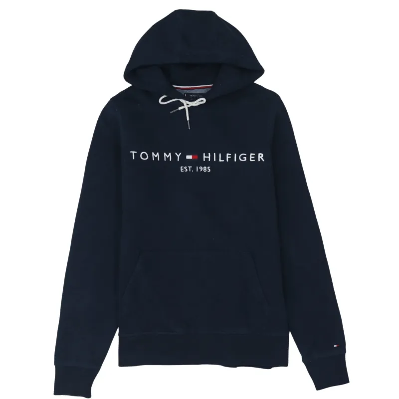 Tommy Hilfiger Navy Blue Hoodie Men's Small Embroidered Logo Front Pocket Pullover Sweatshirt sold by Vintage Club