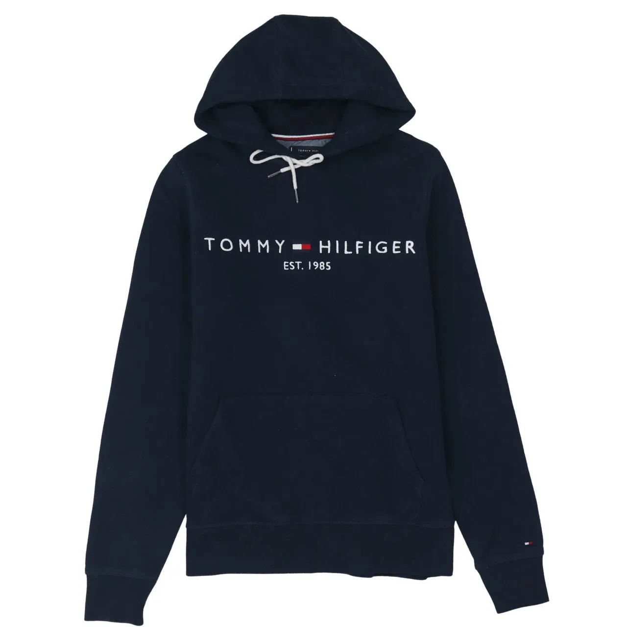 Tommy Hilfiger Navy Blue Hoodie Men's Small Embroidered Logo Front Pocket Pullover Sweatshirt sold by Vintage Club