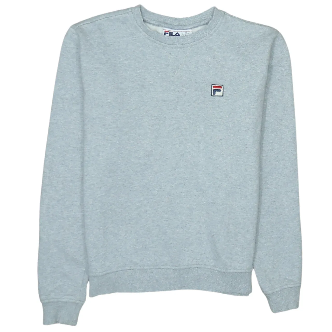 Fila Light Grey Sweatshirt Men's Small Embroidered Chest Logo Ribbed Cuffs Crewneck Pullover sold by Vintage Club