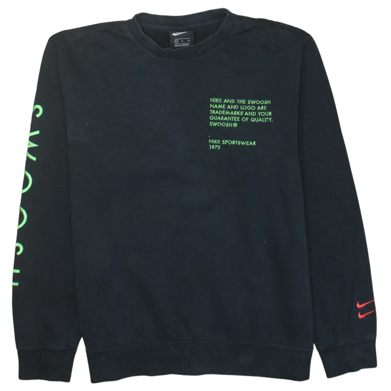 Nike Black Sweatshirt Men's Medium Printed Swoosh Text Logo Sleeve Crewneck Pullover sold by Vintage Club