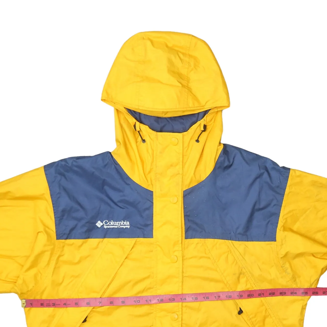 Columbia Yellow Blue Hooded Windbreaker Jacket Women’s Medium Embroidered Logo Sample Outerwear sold by Vintage Club product image thumbnail 5