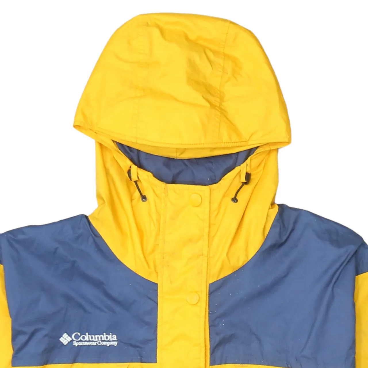 Columbia Yellow Blue Hooded Windbreaker Jacket Women’s Medium Embroidered Logo Sample Outerwear sold by Vintage Club product image thumbnail 3