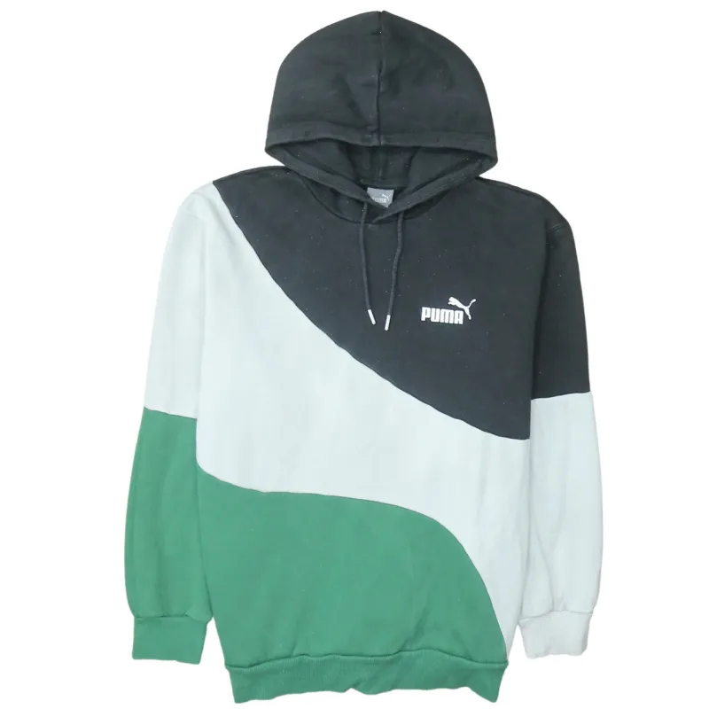 Puma Black Green Hoodie Men's Large Colour Block Printed Logo Pullover Sweatshirt sold by Vintage Club