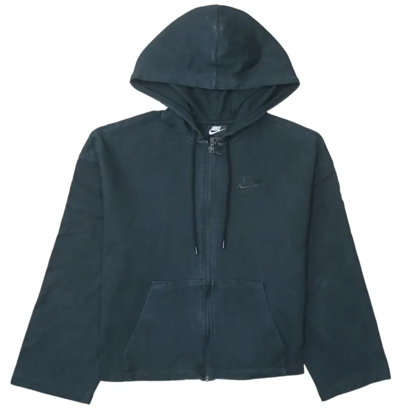 Nike Black Full Zip Hoodie Men's Medium Embroidered Chest Logo Split Pocket Sweatshirt sold by Vintage Club