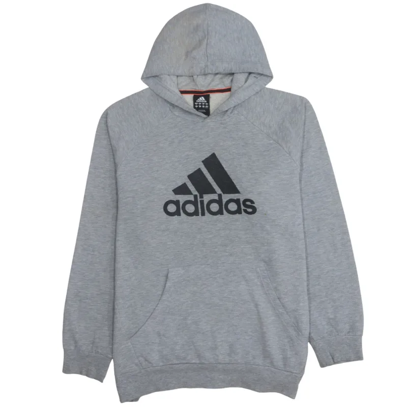 Adidas Grey Hoodie Women’s XLarge Printed Logo Front Pouch Fleece Pullover Sweatshirt sold by Vintage Club