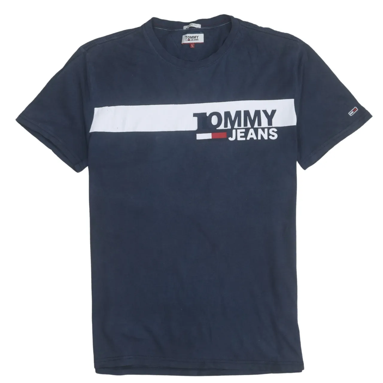 Tommy Jeans Navy Blue T Shirt Women’s Large Printed Logo Chest Flag Sleeve Casual Top sold by Vintage Club