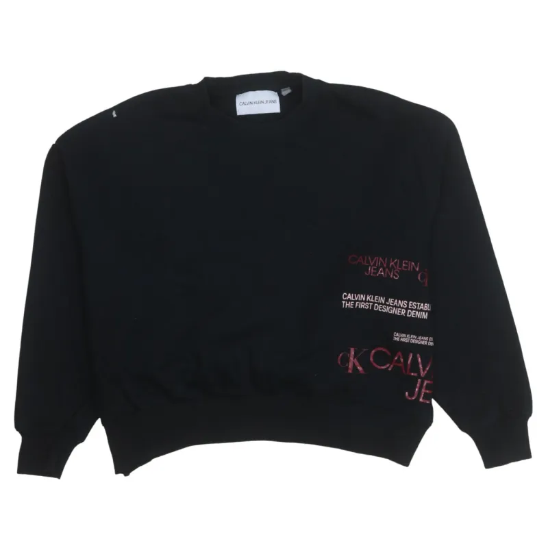 Calvin Klein Black Sweatshirt Men's XLarge Printed Logo Crewneck Pullover Fleece Top sold by Vintage Club