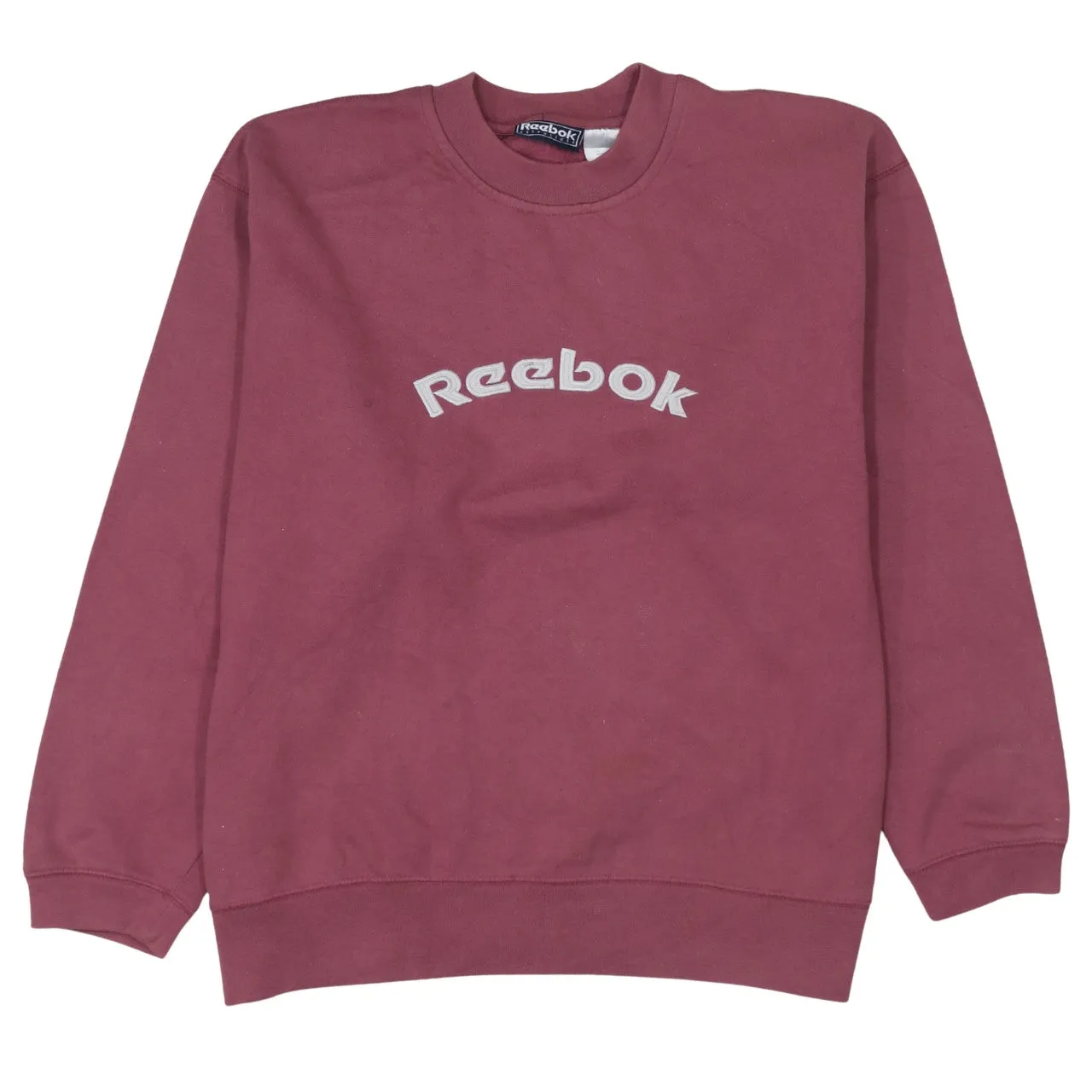 Reebok Burgundy Red Sweatshirt Women's Large Printed Logo Crewneck Pullover Fleece Top sold by Vintage Club