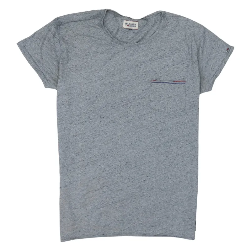 Tommy Hilfiger Grey T Shirt Men's Medium Chest Pocket Rolled Sleeves Casual Tee sold by Vintage Club