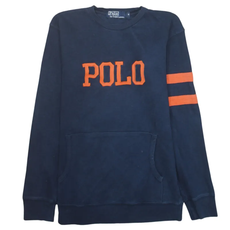 Polo Ralph Lauren Navy Blue Sweatshirt Women's Medium Embroidered Polo Logo Sleeve Stripes Pullover made by Polo by Ralph Lauren
