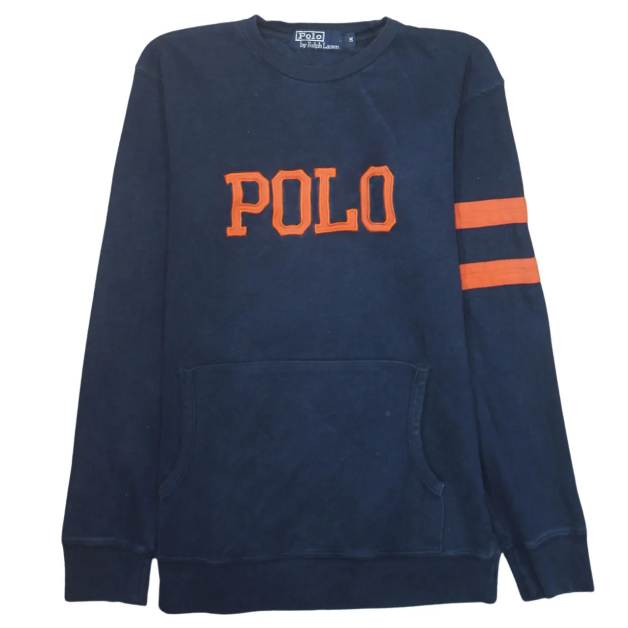 Polo Ralph Lauren Navy Blue Sweatshirt Women's Medium Embroidered Polo Logo Sleeve Stripes Pullover sold by Vintage Club