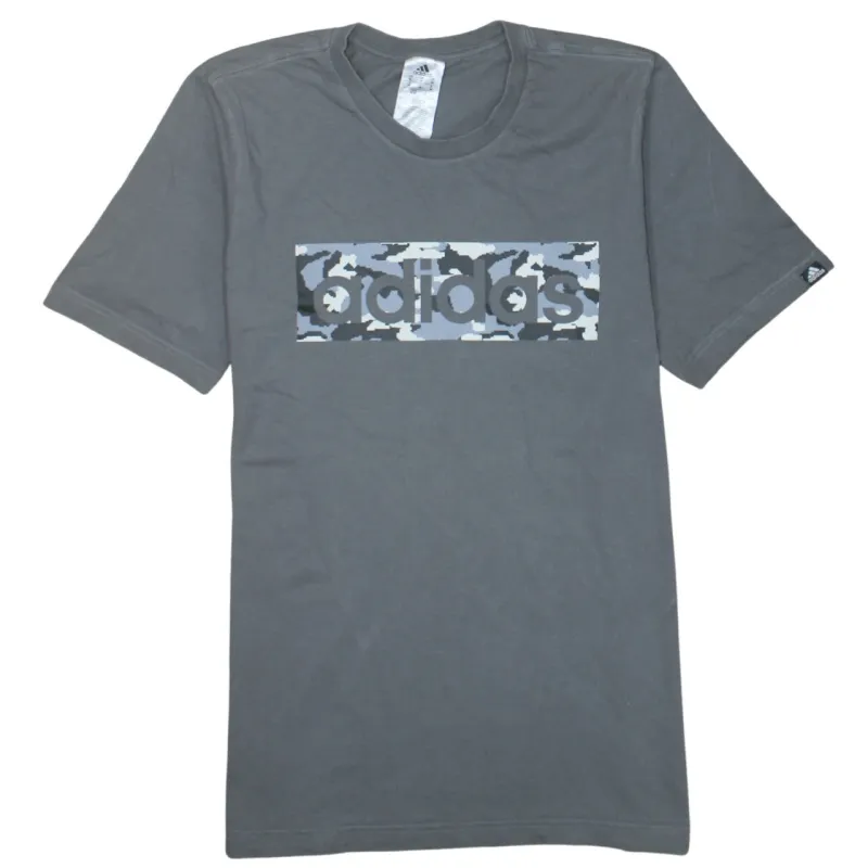 Adidas Grey T Shirt Men's Medium Camo Box Printed Logo Short Sleeve Tee Top made by Adidas