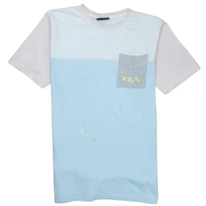 Fila Light Blue Colourblock T Shirt Men's Small Chest Pocket Printed Logo Tee sold by Vintage Club