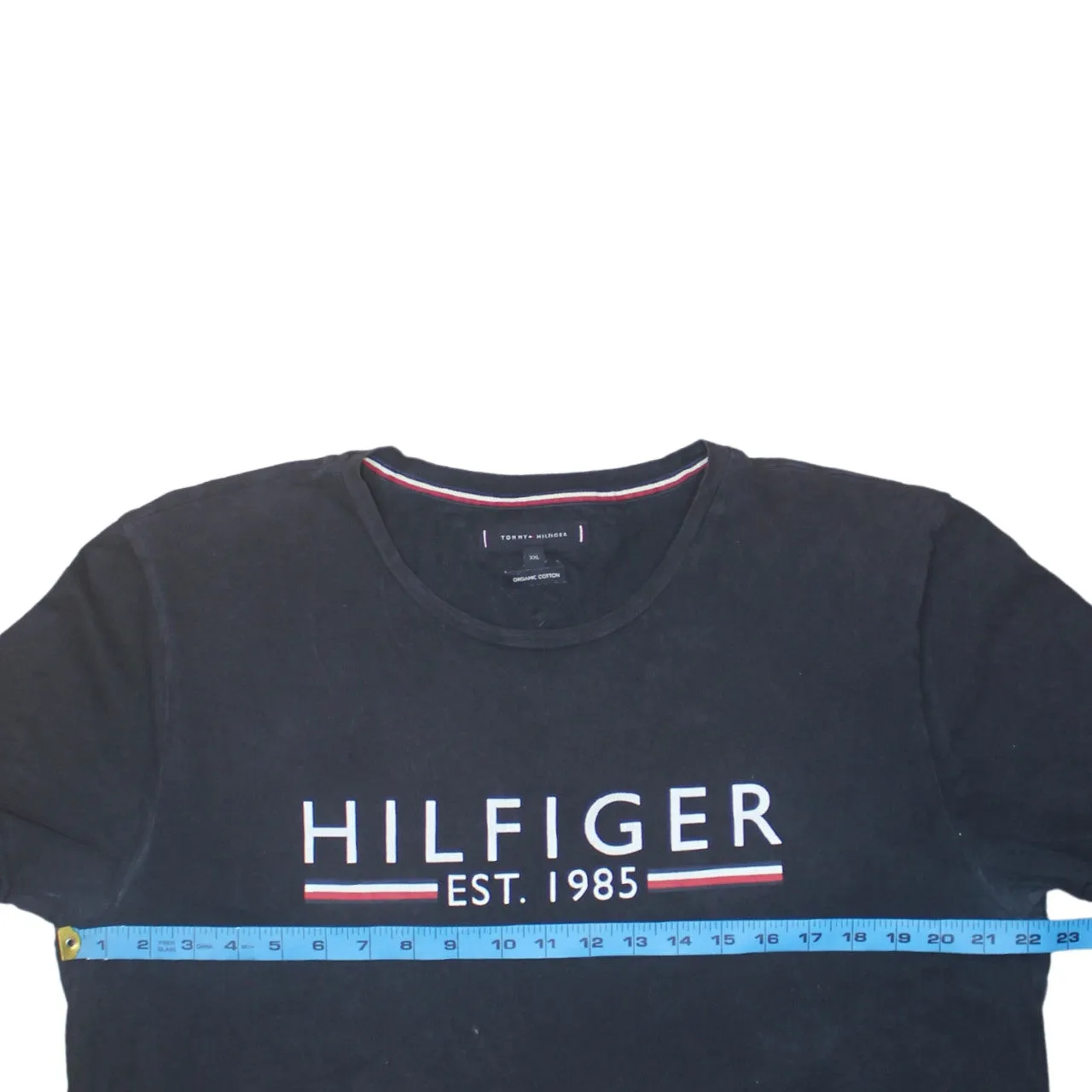 Tommy Hilfiger Black T-Shirt Women's XXLarge Printed Hilfiger Est 1985 Logo Short Sleeve Top sold by Vintage Club product image thumbnail 5