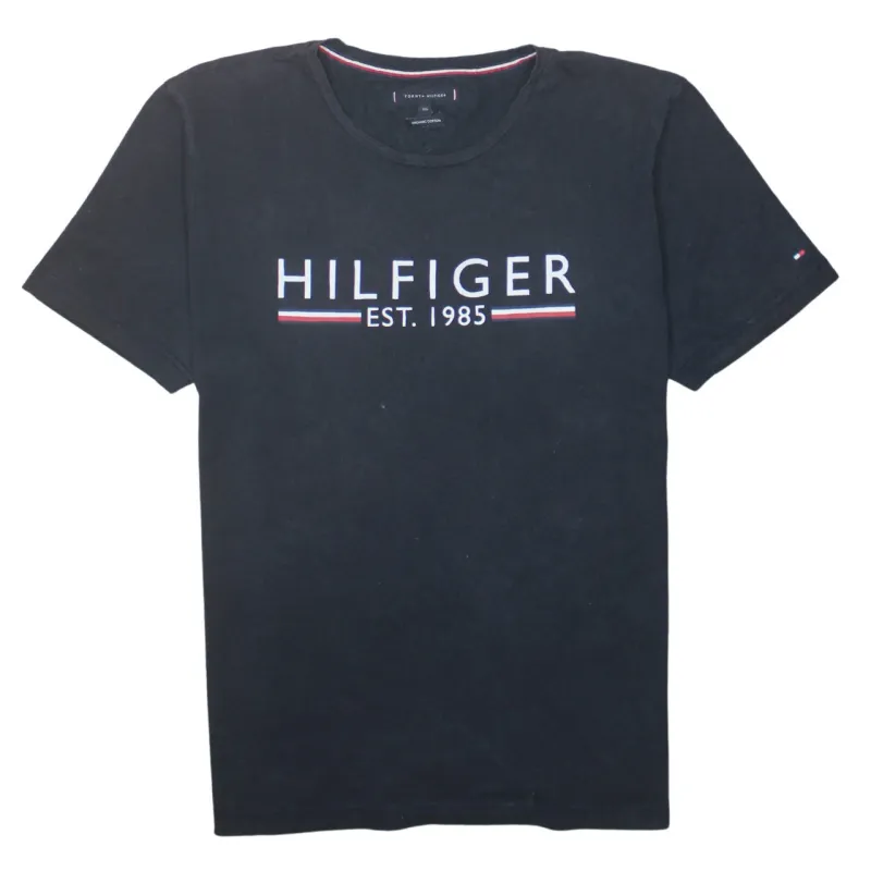 Tommy Hilfiger Black T-Shirt Women's XXLarge Printed Hilfiger Est 1985 Logo Short Sleeve Top made by Tommy Hilfiger