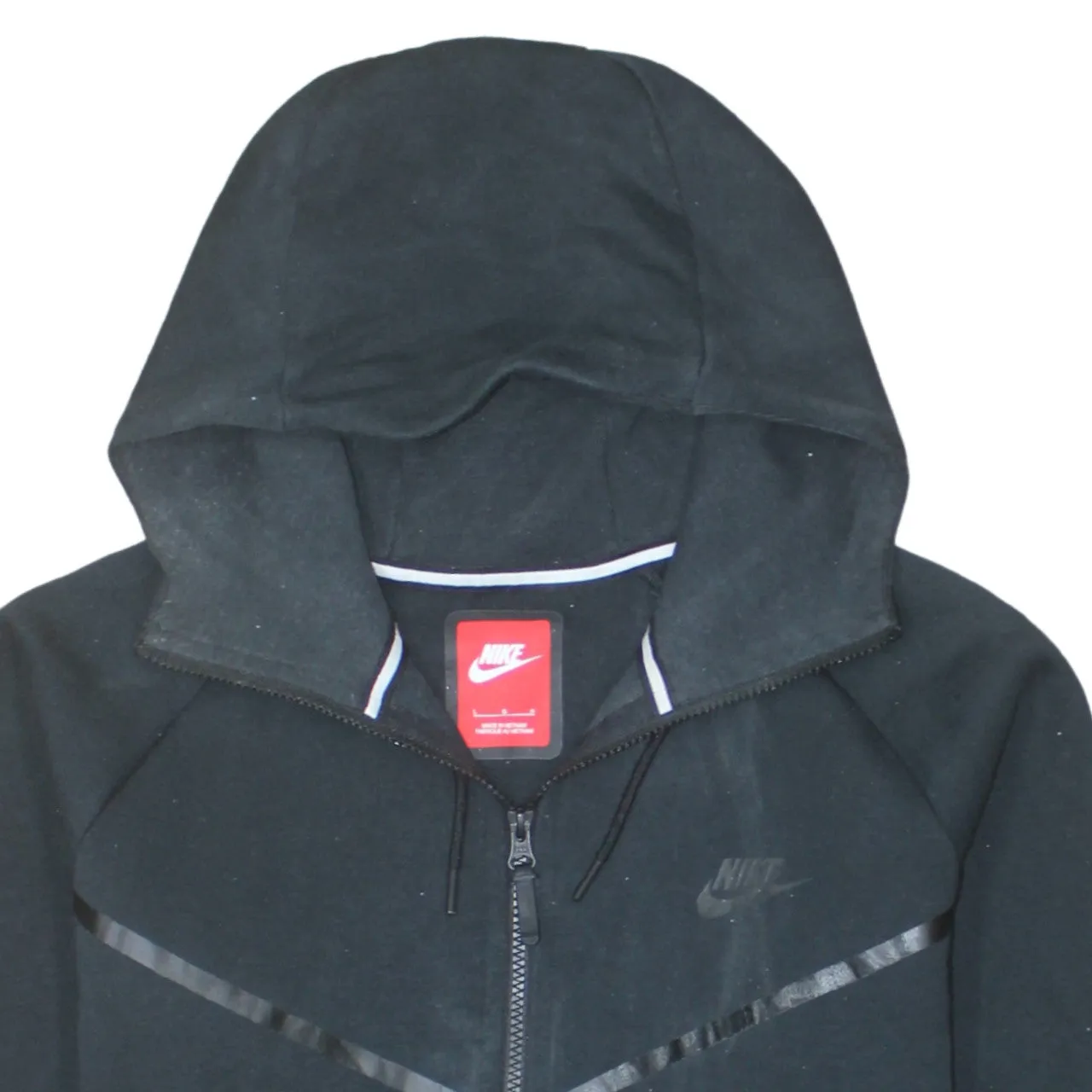 Nike Black Full Zip Hoodie Women’s Large Printed Swoosh Chevron Panel Pockets Sweatshirt sold by Vintage Club product image thumbnail 3