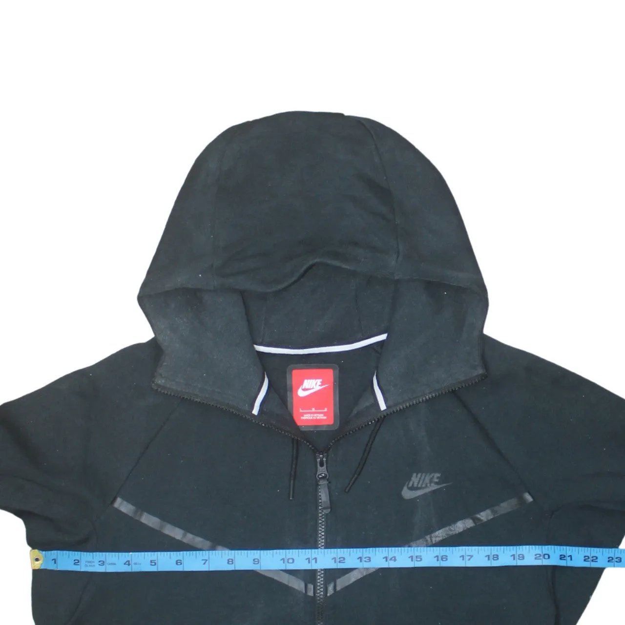 Nike Black Full Zip Hoodie Women’s Large Printed Swoosh Chevron Panel Pockets Sweatshirt sold by Vintage Club product image thumbnail 5