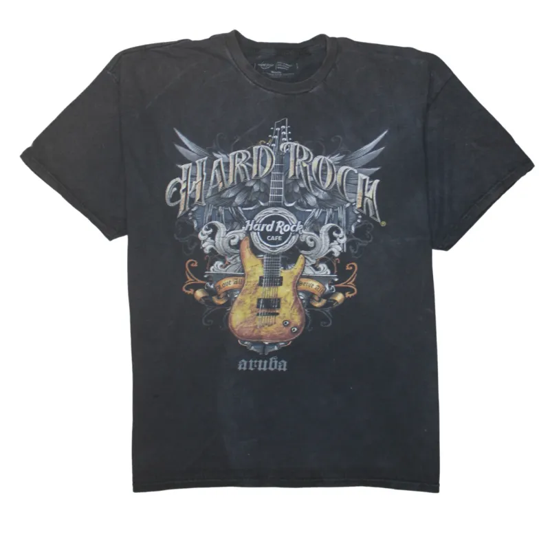 Hard Rock Cafe Faded Black T Shirt Men's XLarge Guitar Aruba Printed Graphic Tee sold by Vintage Club