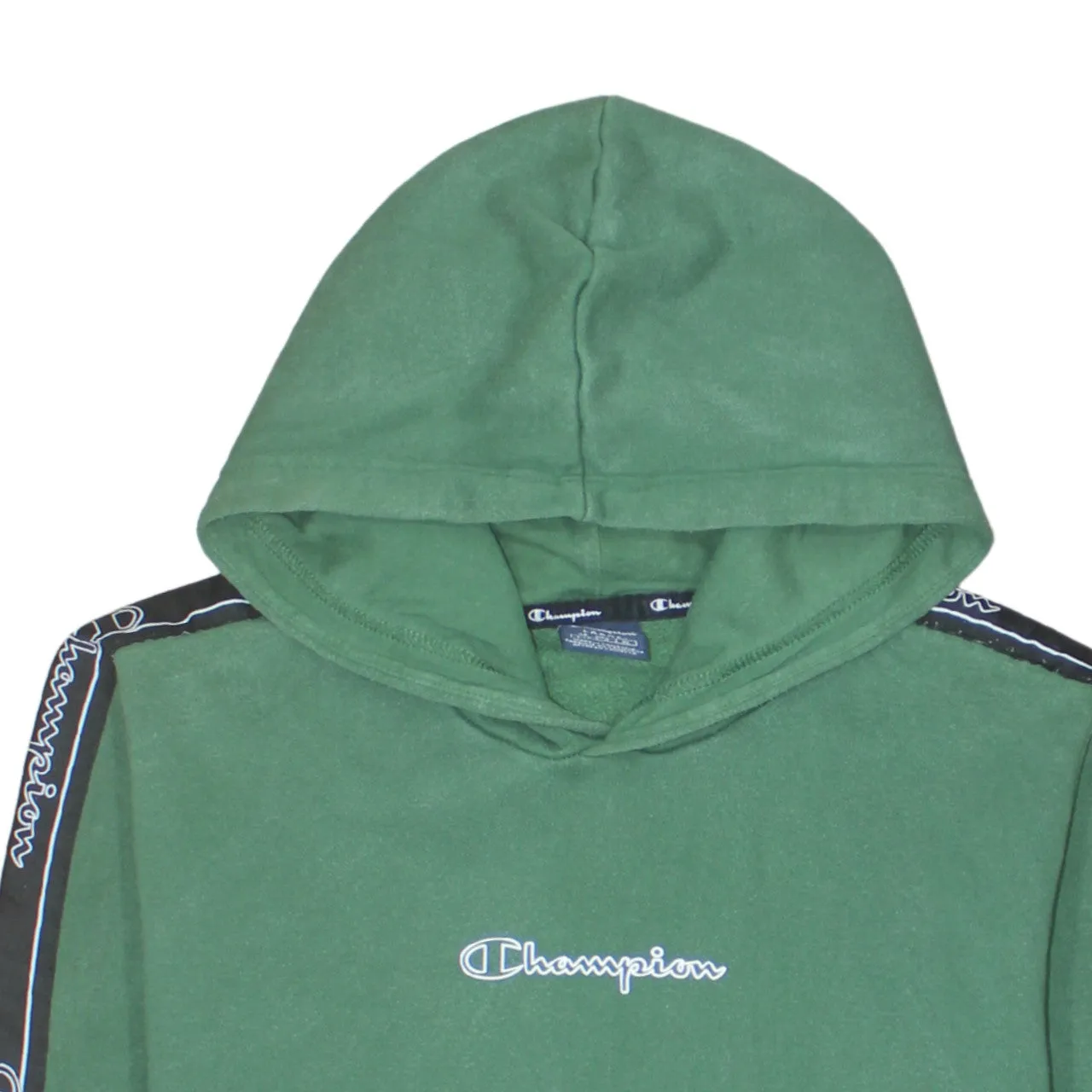 Champion Green Hoodie Women’s Large Taped Logo Sleeves Embroidered Chest Pullover Sweatshirt sold by Vintage Club product image thumbnail 3