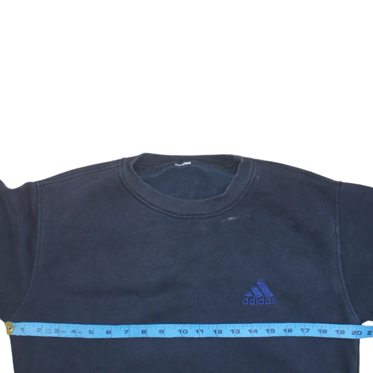Adidas Navy Blue Sweatshirt Men's Small Embroidered Chest Logo Ribbed Cuffs Pullover Jumper sold by Vintage Club product image thumbnail 5