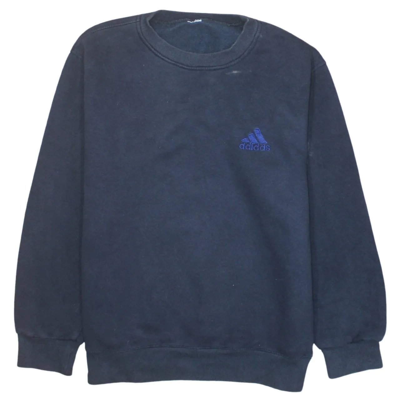 Adidas Navy Blue Sweatshirt Men's Small Embroidered Chest Logo Ribbed Cuffs Pullover Jumper sold by Vintage Club