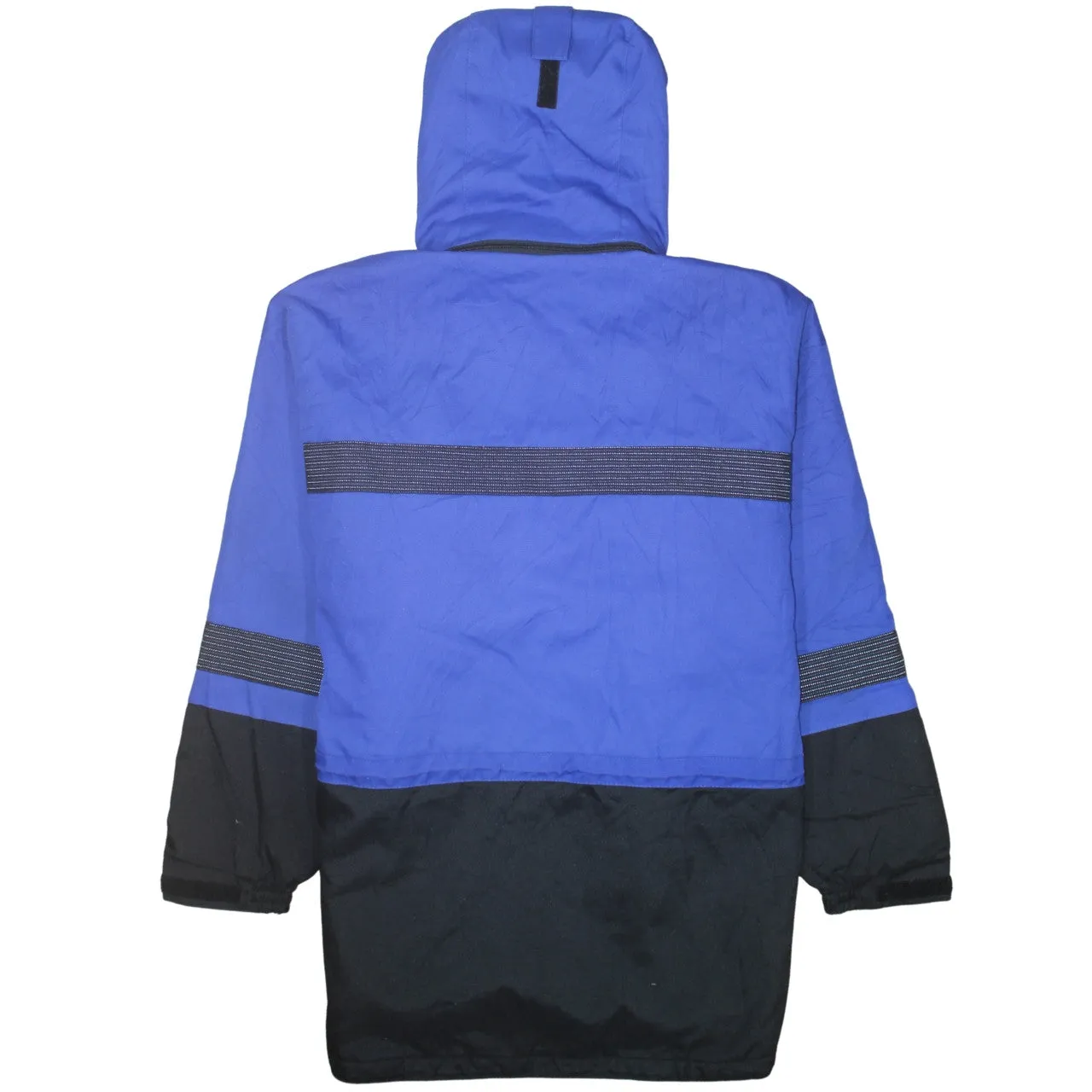 Helly Hansen Blue Black Hooded Jacket Men's Large Reflective Stripes Zip Pockets Outerwear sold by Vintage Club product image thumbnail 2