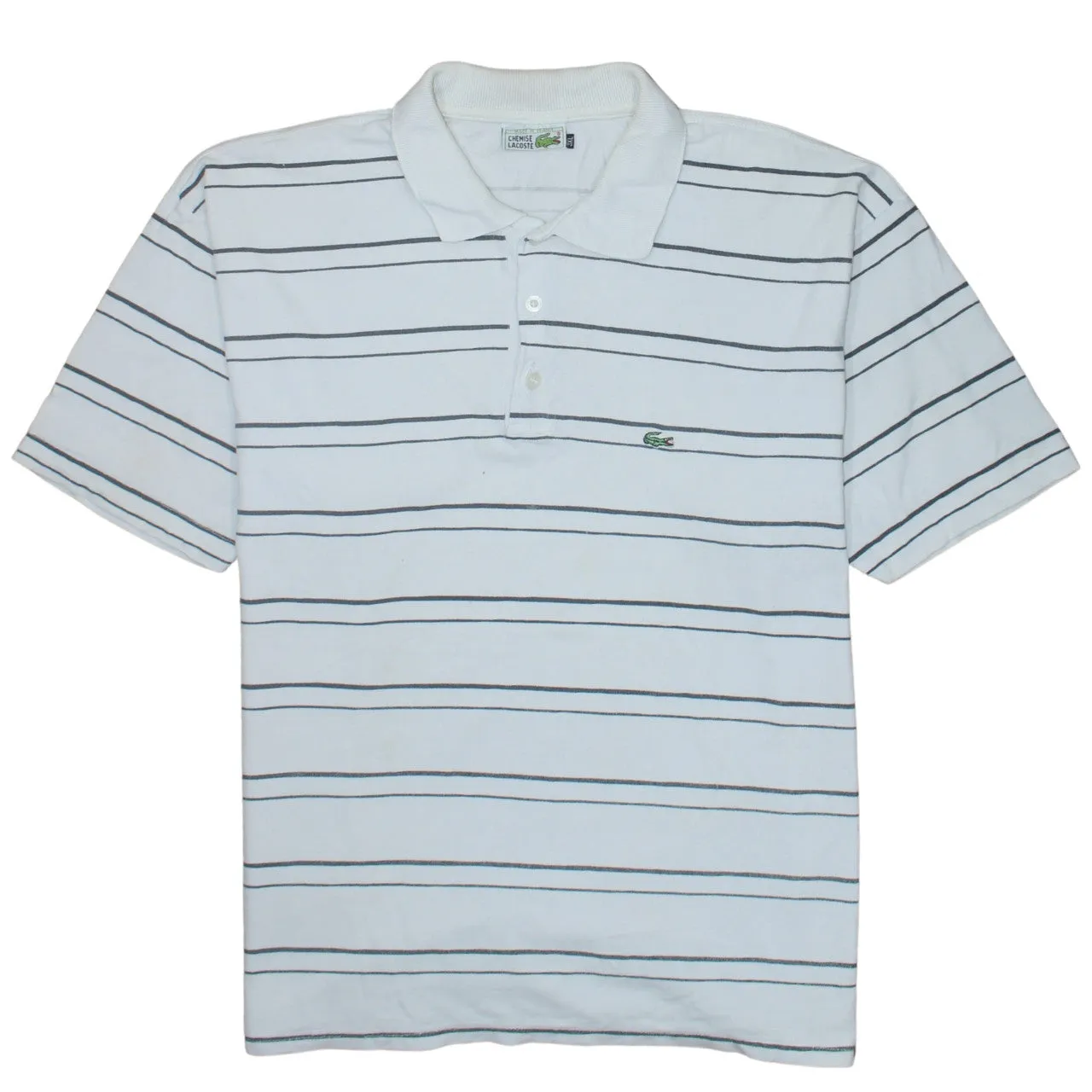 Lacoste White Striped Polo Shirt Women’s 3XL Embroidered Croc Logo Short Sleeve Top sold by Vintage Club