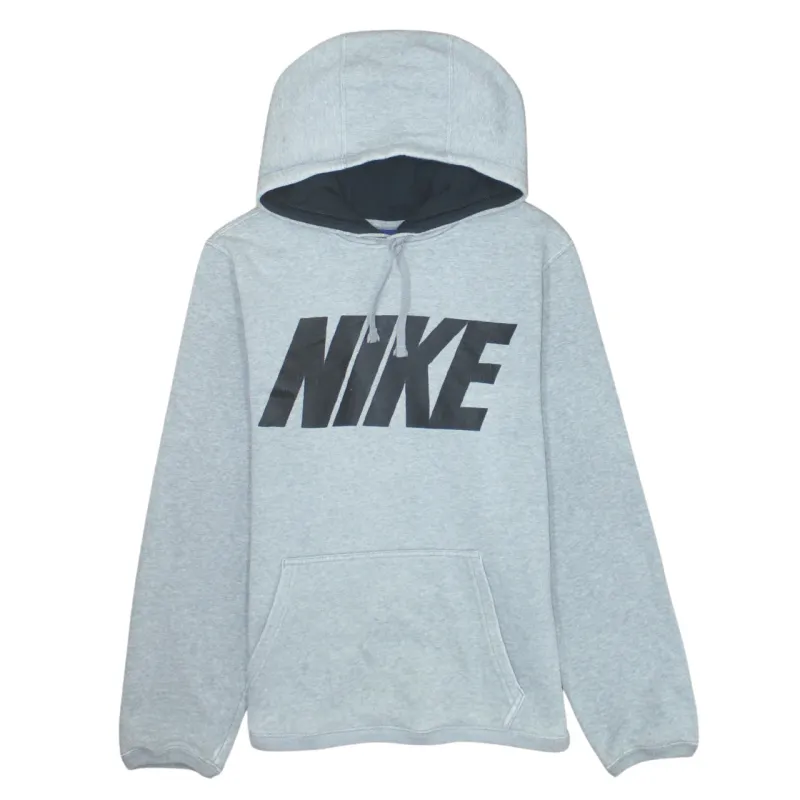 Nike Grey Hoodie Men's Small Printed Logo Drawstring Hood Front Pocket Pullover Sweatshirt made by Nike