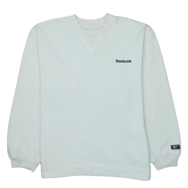Reebok White Sweatshirt Women's Size 10 Embroidered Logo Ribbed Cuffs Crewneck Pullover sold by Vintage Club