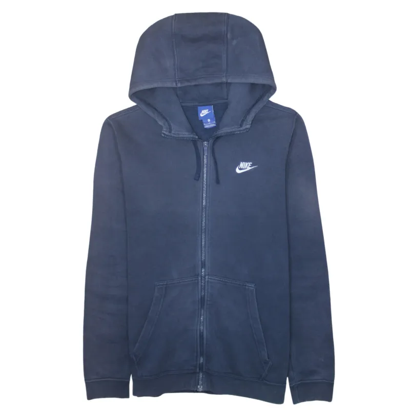 Nike Navy Blue Full Zip Hoodie Women's Medium Embroidered Swoosh Split Hem Pockets Sweatshirt sold by Vintage Club