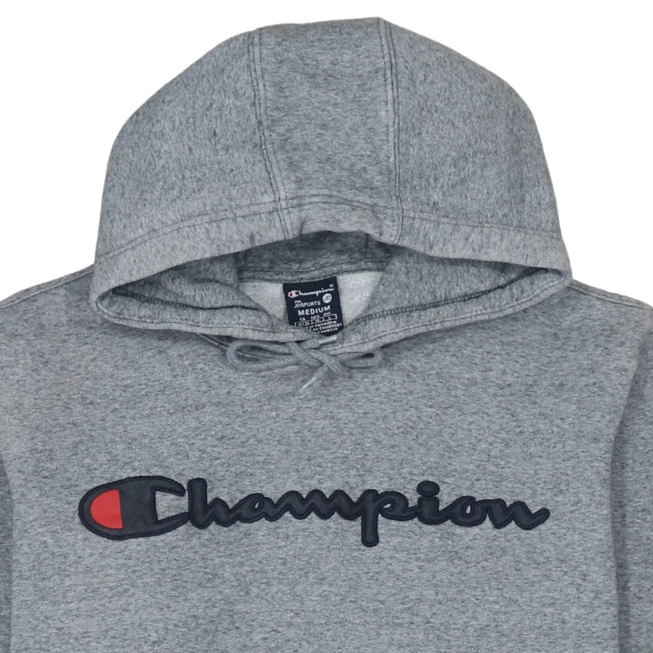 Champion Grey Hoodie Women’s Medium Embroidered Script Logo Front Pocket Fleece Sweatshirt sold by Vintage Club product image thumbnail 3